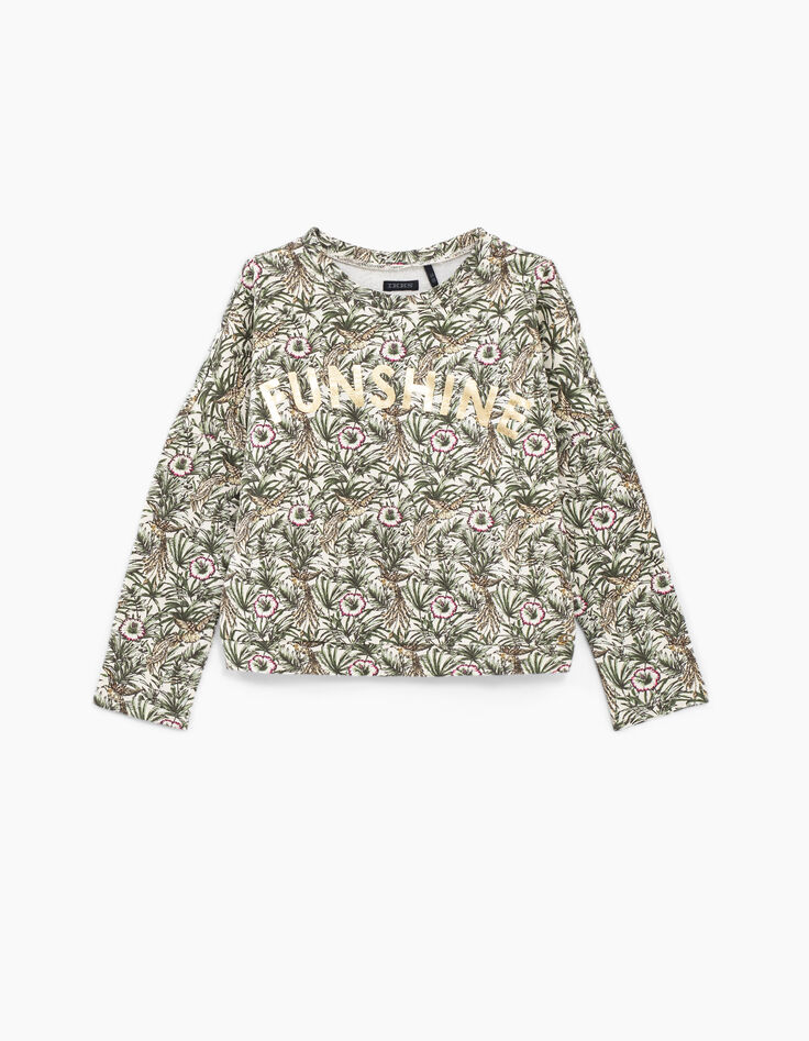 Girls’ Ecru jungle print sweatshirt with golden slogan-1