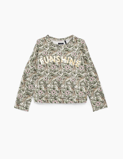 Girls’ Ecru jungle print sweatshirt with golden slogan - IKKS