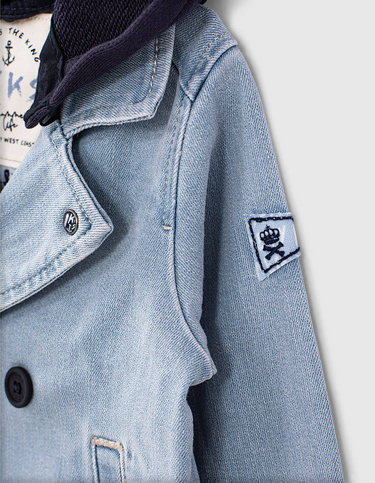 Baby boys’ denim hooded pea coat with embroidered back-4 Baby boys’ denim hooded pea coat with embroidered back-4