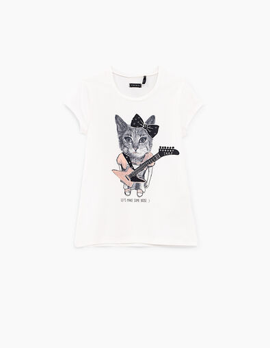 Tee-shirt blanc cassé visuel chatte-rockeuse fille - IKKS