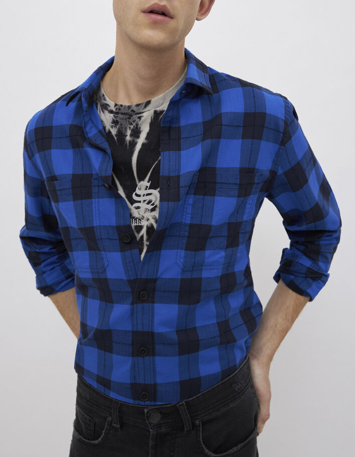 Men’s electric blue checkerboard REGULAR shirt-2