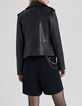 Women's black woven leather biker-style jacket with beads-4