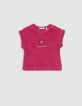 Ensemble short et T-shirt rose en éponge bébé fille-5