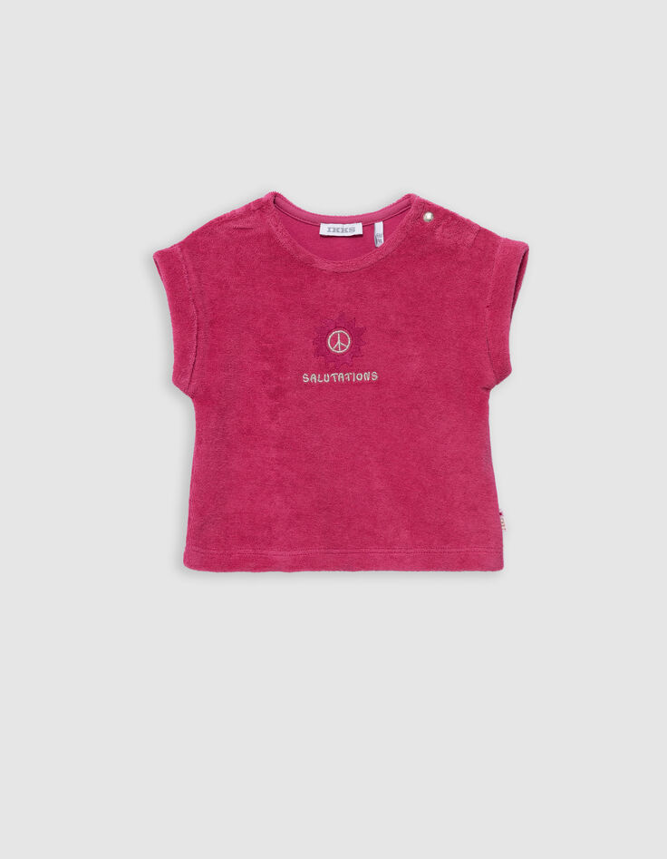 Ensemble short et T-shirt rose en éponge bébé fille-5