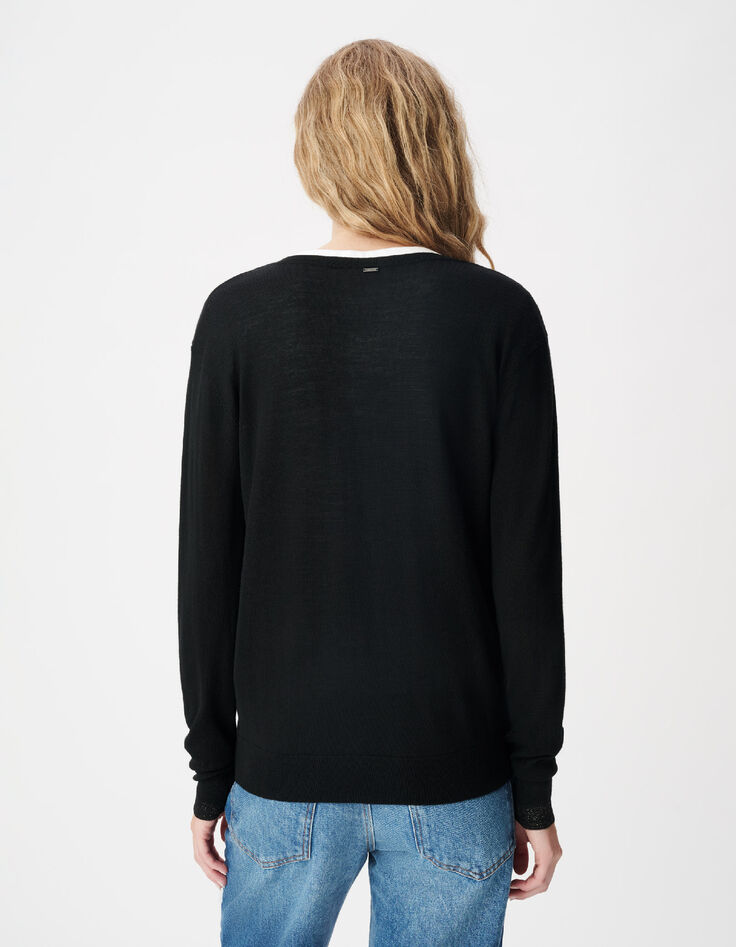 Pull encolure V noir 100% laine Femme-3