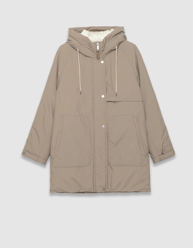 Plumas beige capucha forrado mujer-8