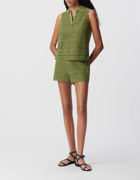 Gr&uuml;nes Poloshirt aus Bio-Baumwolle mit geh&auml;kelter Spitze f&uuml;r Damen - IKKS