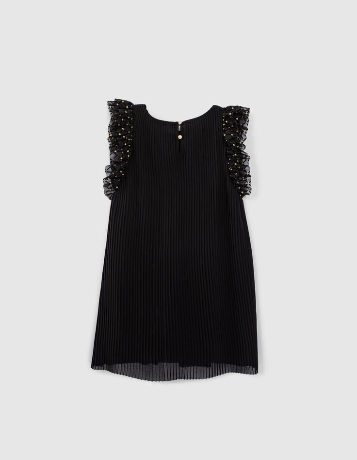 Zwarte jurk pliss&eacute; fantasievolants meisjes-3