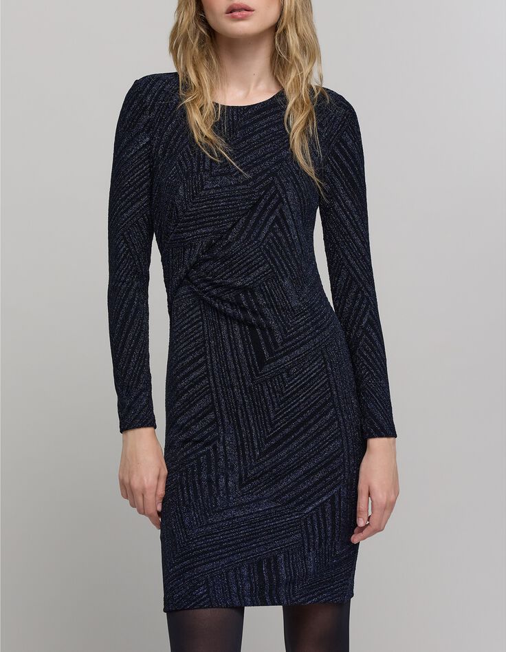 Robe marine maille métallisée drapée Femme-2 Robe marine maille métallisée drapée Femme-2