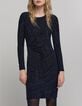 Robe marine maille métallisée drapée Femme-2 Robe marine maille métallisée drapée Femme-2