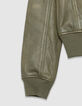 Khaki kurze verwaschene Damenlederjacke-4