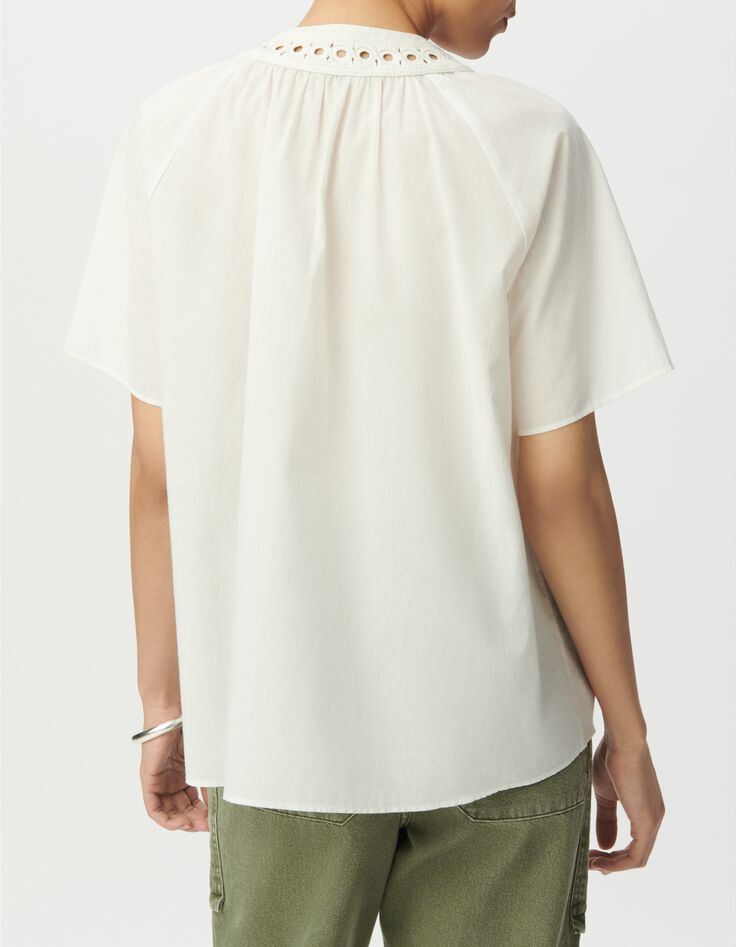 Blusa holgada de Mujer en algod&oacute;n org&aacute;nico crudo con escote bordado-3