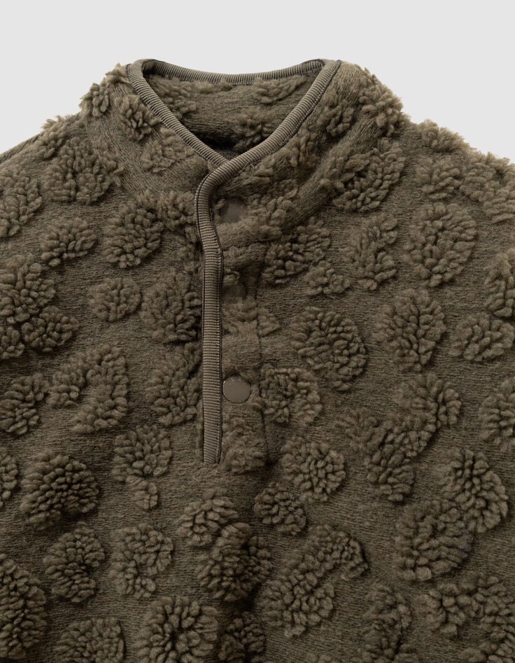 Sweat kaki jacquard sherpa léopard garçon-5 Sweat kaki jacquard sherpa léopard garçon-5