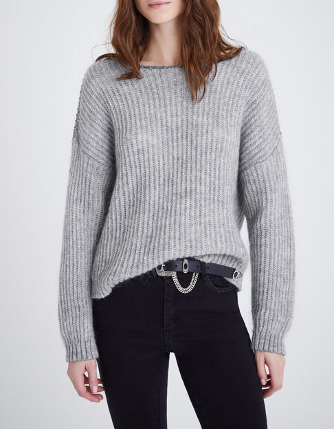 Jersey gris punto acanalado y detalles lúrex mujer