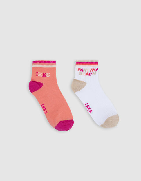 Rosa, ecru und korallenfarbene Mädchensocken - IKKS
