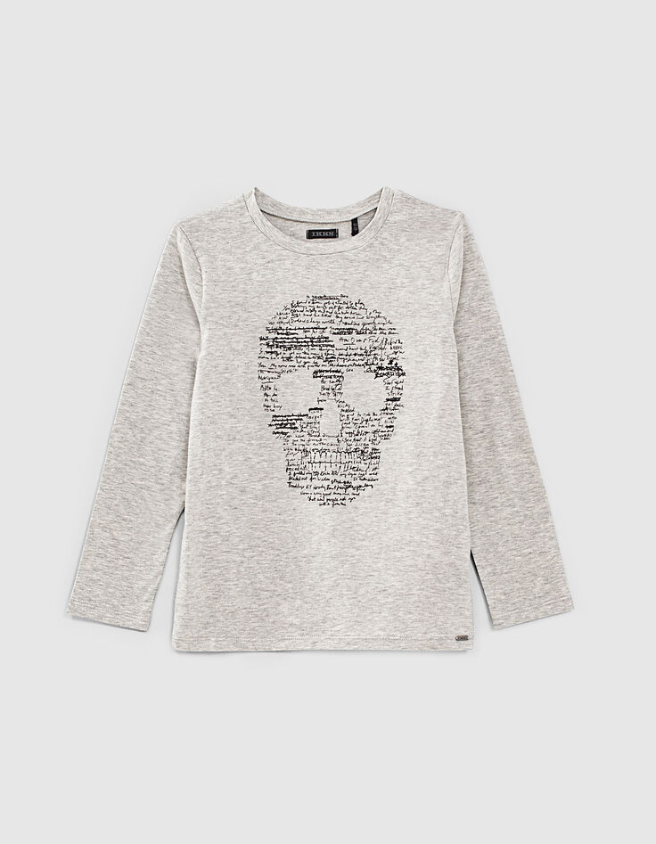 Boys’ grey T-shirt with skull-writing-1