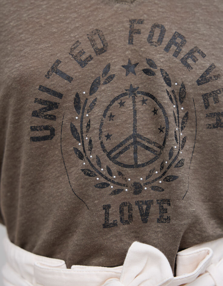 Tee-shirt kaki visuel blason symbole paix Femme-4