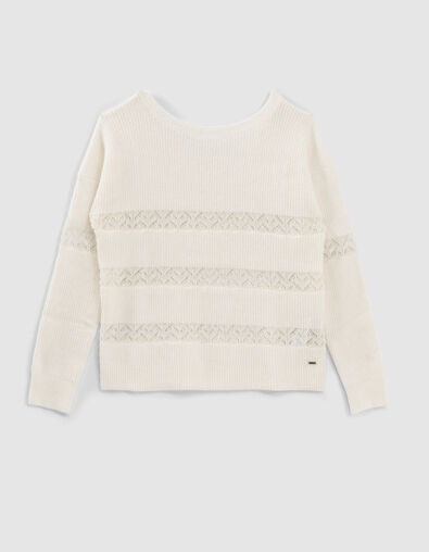 Women’s ecru knit sweater with lace sailor stripes - IKKS