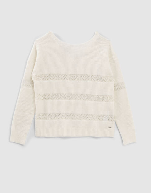Women’s ecru knit sweater with lace sailor stripes