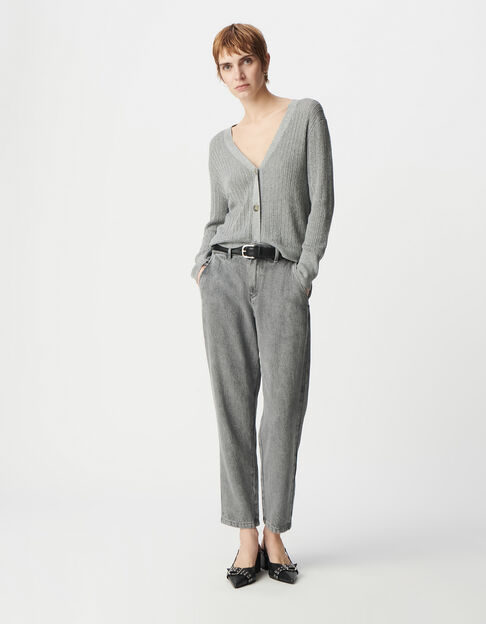 Elegante Cárdigan de lúrex gris calado para Mujer - IKKS
