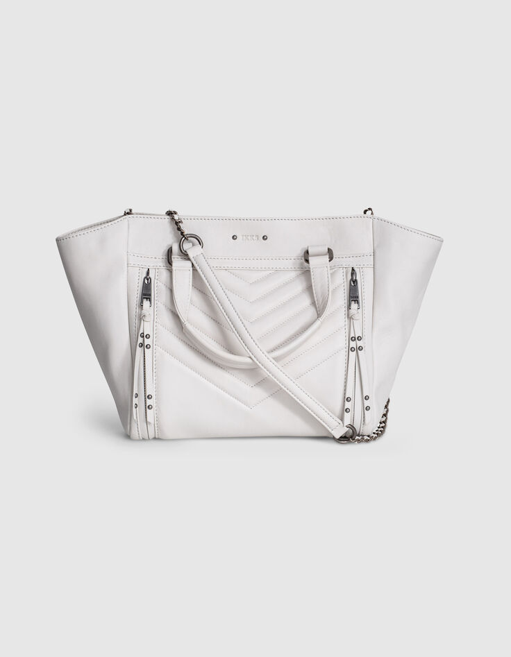 Sac cabas cuir LE 1440 MEDIUM BLANC matelassage chevrons femme-2