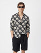 Chemise slim noire coton bio imprim&eacute; palmiers Homme-1