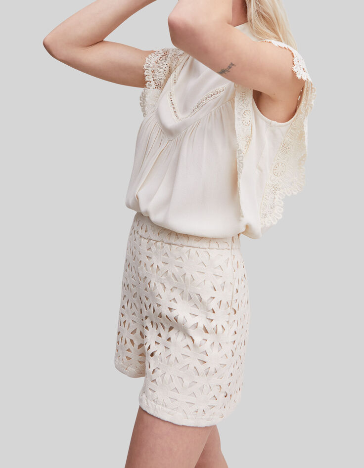 Short &eacute;cru macram&eacute; graphique Femme-4