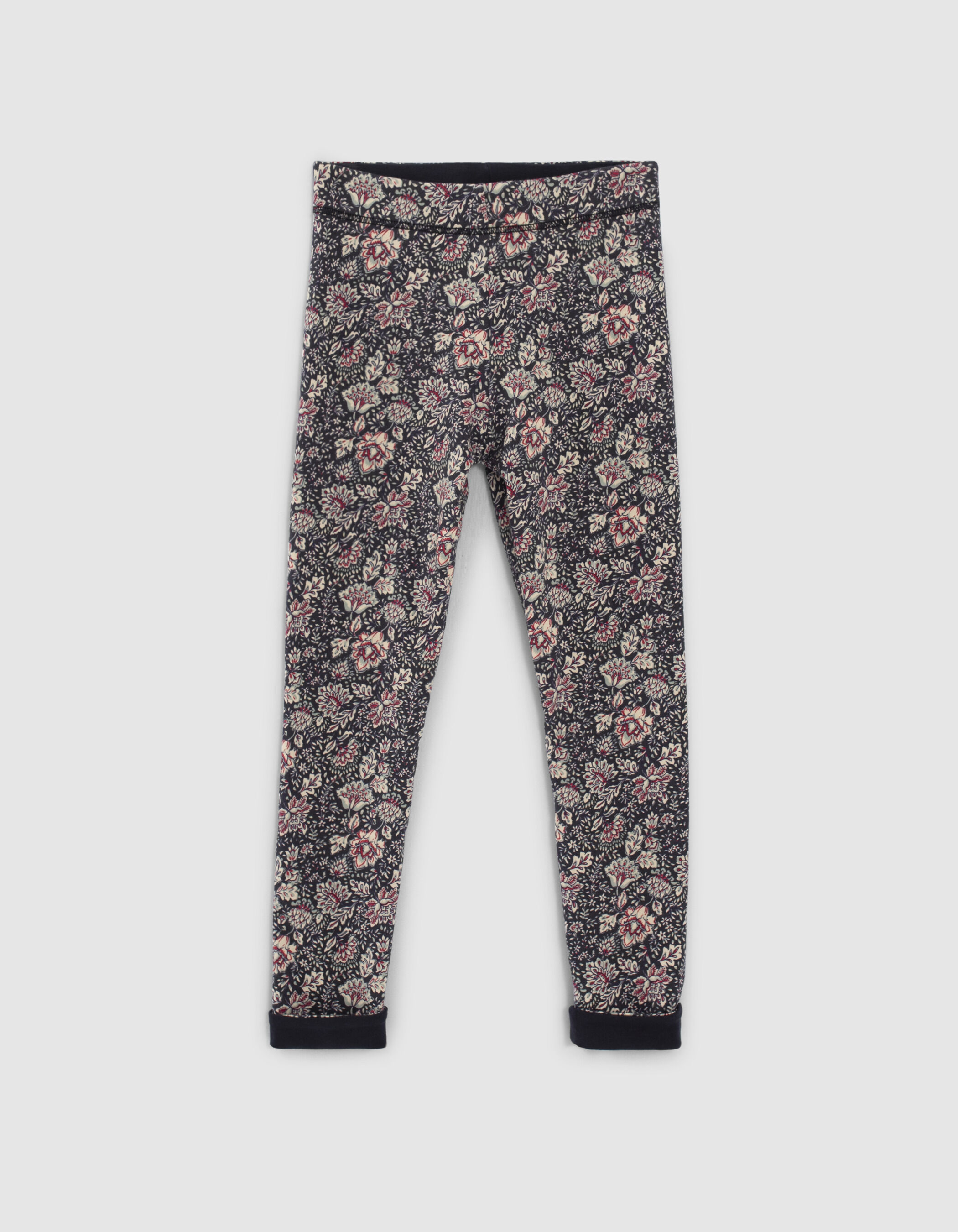 Leggings reversible marine imprime et marine fille
