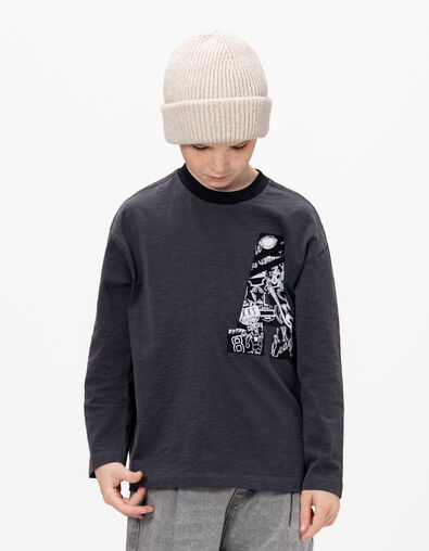 Gemêleerd grijs T-shirt lange mouw maxi letters A jongens - IKKS
