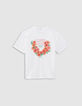 Camiseta cuello redondo blanca flores mensaje-5