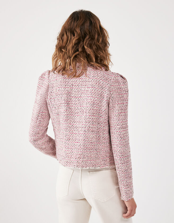 Chaqueta cuadrada tweed fantasía rosa mujer-3