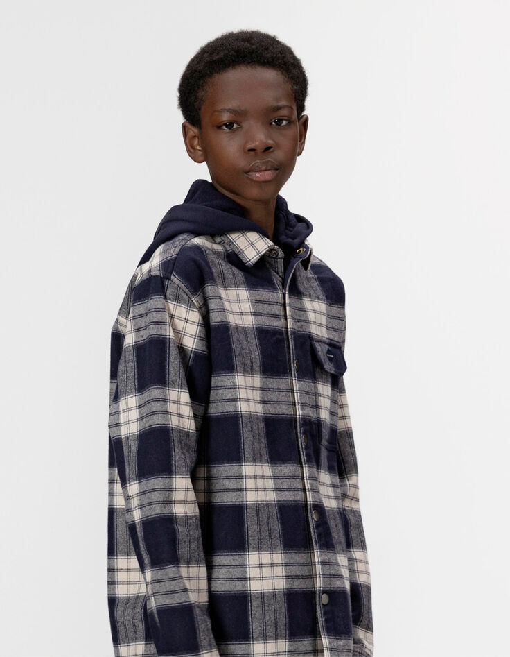 Sobrecamisa azul marino cuadros capucha extraíble niño-2