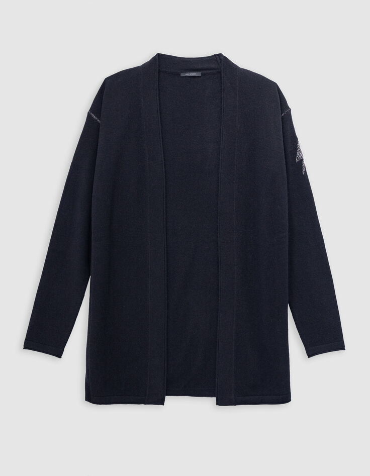 Women's black knitted cardigan with star pattern sleeve-5