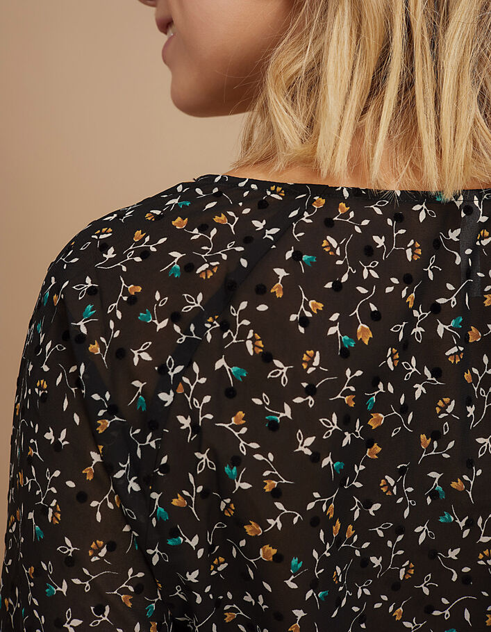 I.Code black polka dot and tiny flower print blouse - I.CODE