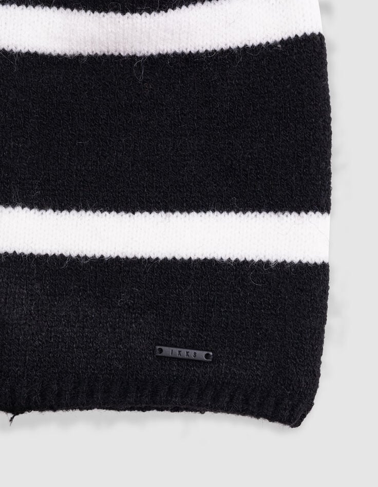 Bonnet noir tricot rayures blanches fille-2