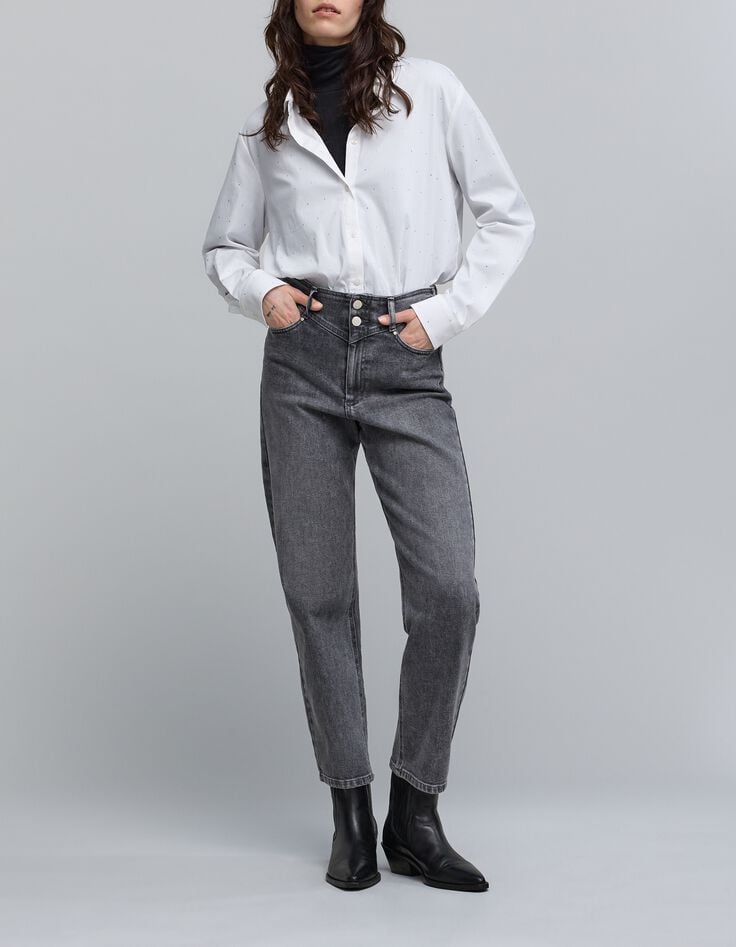Dameshemd met strass-steentjes, all-over wit-1