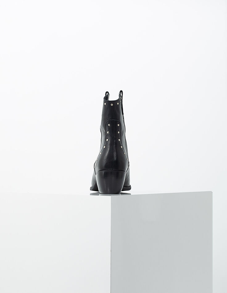 Schwarze Damenlederstiefel im Westernlook mit Ziernieten-4