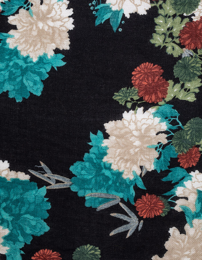 Women’s floral print wool-blend fringed scarf - IKKS