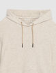 Men's beige relief mesh hooded T-shirt-7