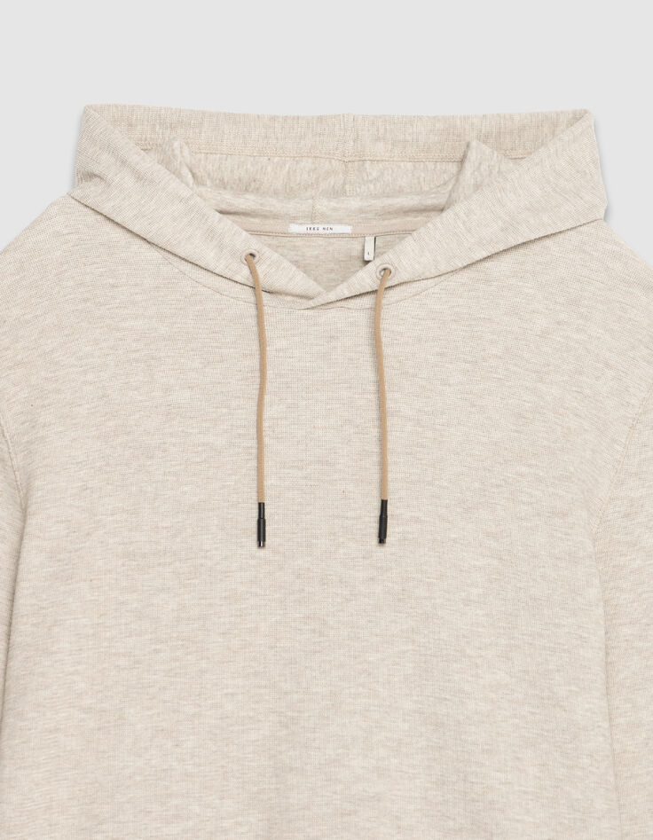 Men's beige relief mesh hooded T-shirt-7