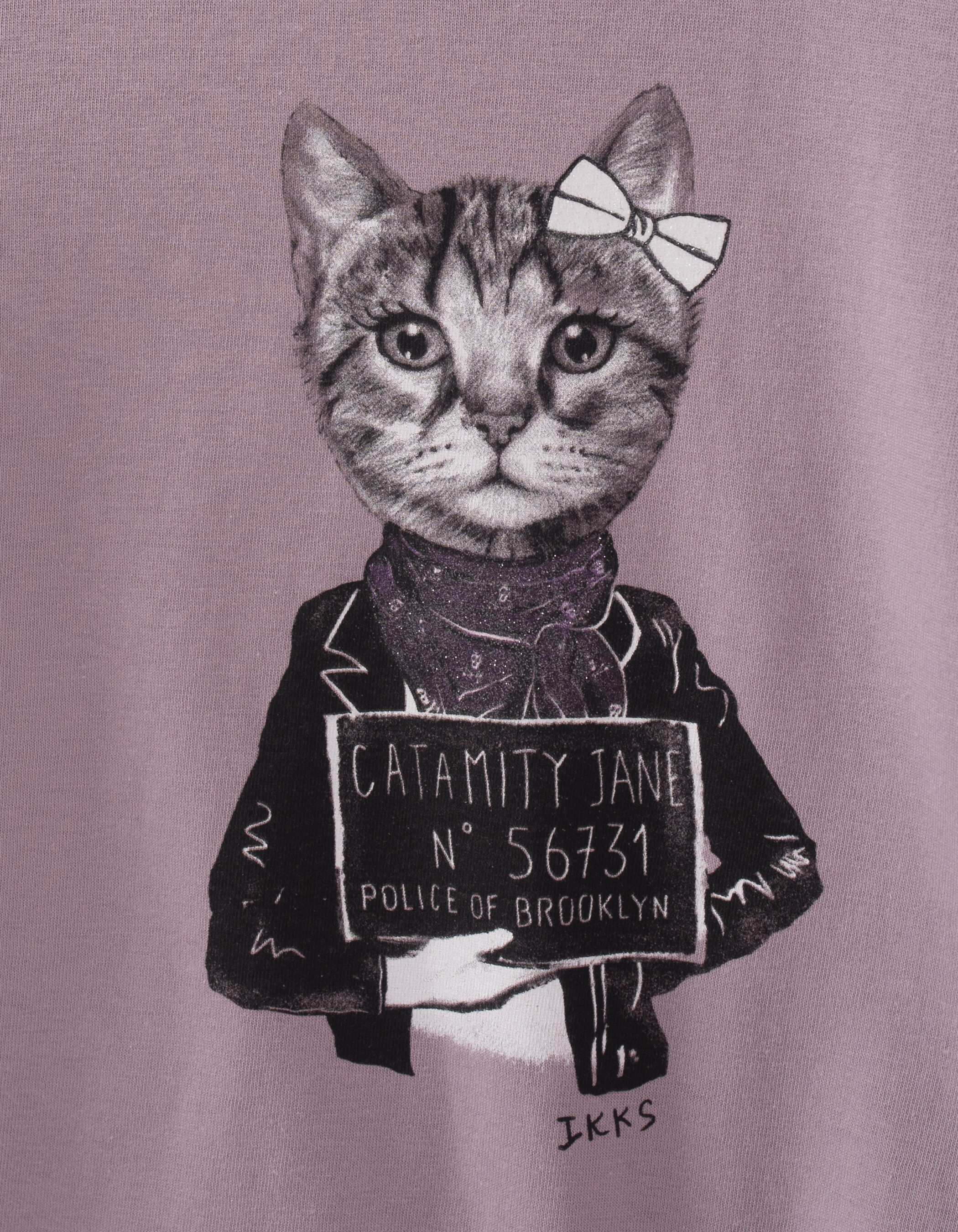T shirt parme visuel chat foulard paillet fille