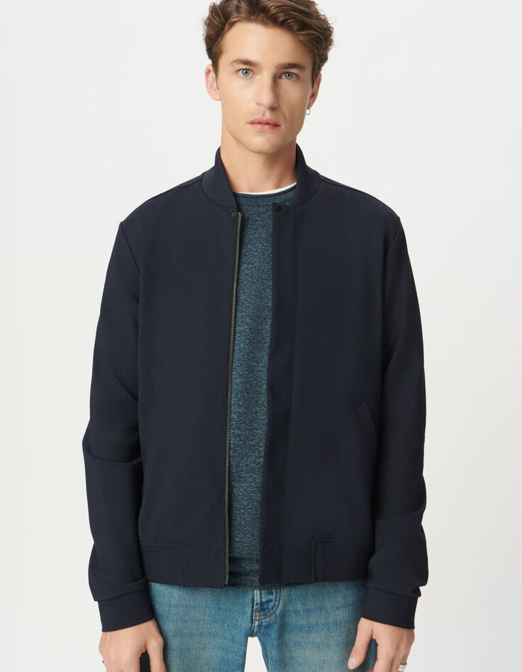 C&aacute;rdigan cremallera azul marino cuello teddy hombre-1