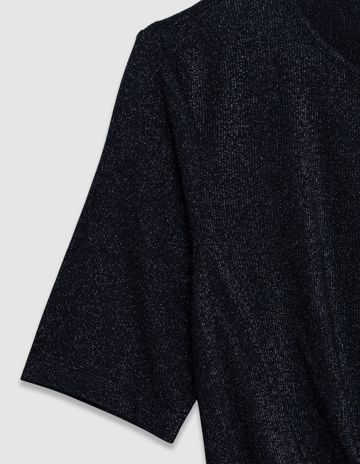 Camiseta negra de lentejuelas con efecto drapeado y lazo Mujer-5