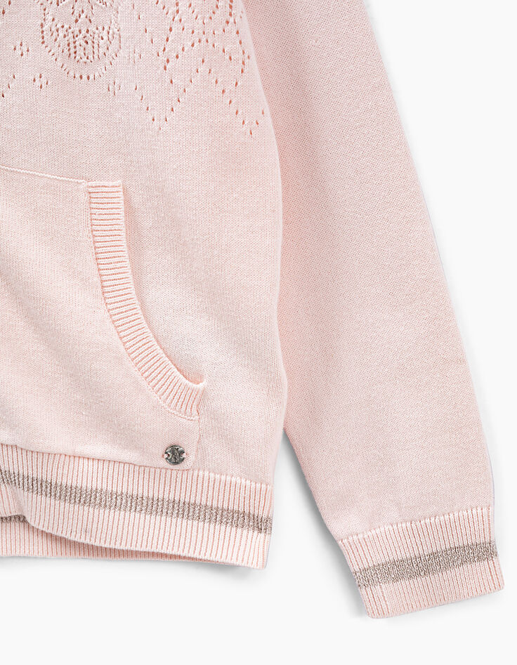 Cardigan rose pâle tricot ajouré fantaisie fille-2
