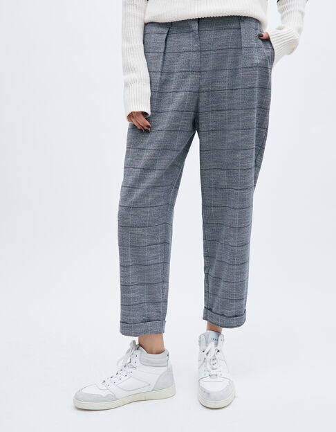 Marineblauwe geruite 7/8 broek, ballonvorm dames