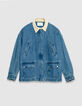 Women's blue denim jacket with ecru velour collar-7