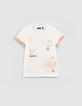 Wei&szlig;es M&auml;dchen-T-Shirt  mit Print und Stickereien-1
