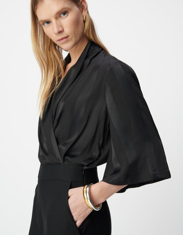 Combinaison bi-matière noire avec haut fluide Femme-4 Combinaison bi-matière noire avec haut fluide Femme-4