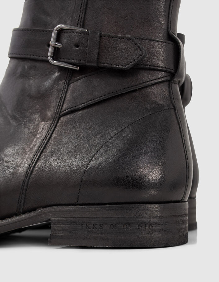 Men’s black leather boots with buckled strap-4