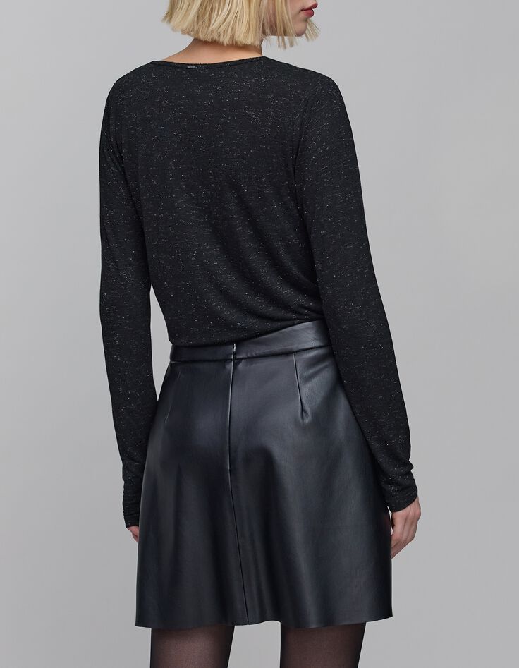 Schwarzes T-Shirt aus Strick für Damen mit Schmuckkragen aus Lurex-3 Schwarzes T-Shirt aus Strick für Damen mit Schmuckkragen aus Lurex-3